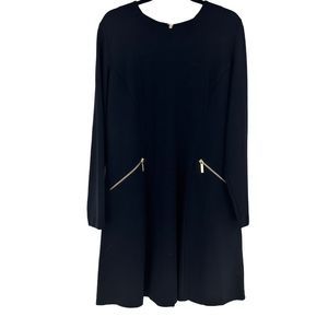 MICHAEL Michael Kors Sheath Dress Size 16 Black Gold Knee Length Long Sleeve